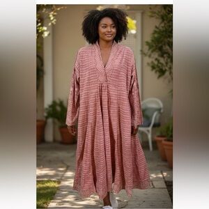 Vintage J Peterman Company Dress Cotton Long Pink Patterned Size S Preowned